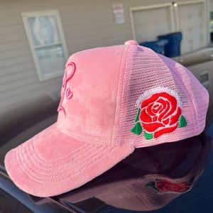Infrequent Pink Velvet Trucker Hat